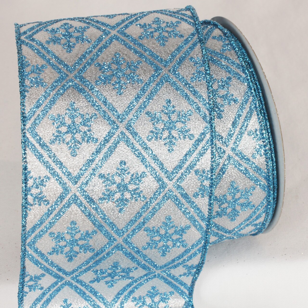 The Ribbon People Silver and Blue Christmas Snowflake Wired Craft Ribbon 4" x 20 Yards
